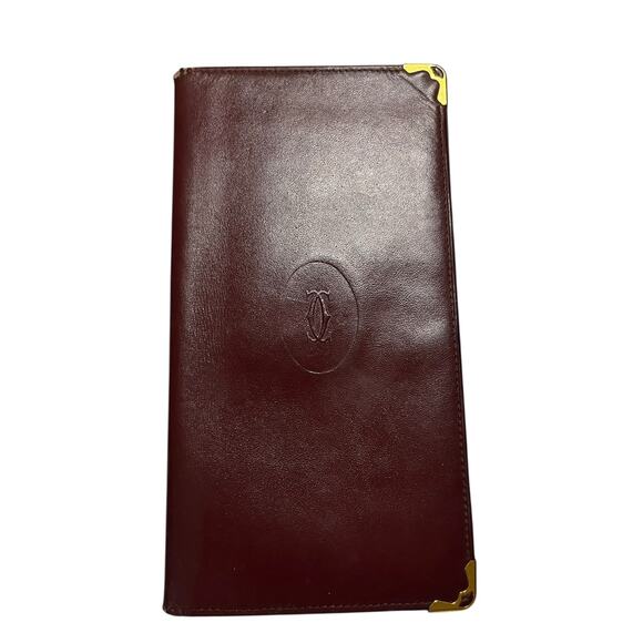 CARTIER  Must de Cartier CC Embossed Leather Bifold Wallet Burgundy Red France - Picture 1 of 10